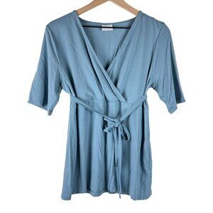 Mamalicious Maternity Blue Short Sleeve Wrap Tie Detail Top